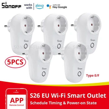 1/3/5DB Itead SONOFF S26 WiFi Smart Plug EU konnektor Vezeték nélküli Outlet Időzítő Távirányító Működik, Alexa, a Google Haza