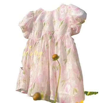 1-3 éves lány baba hercegnő ruha, édes, puffadt ujjú, hálós stílus