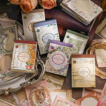 100-as Virágos jegyek Memo Pad Vintage Anyag Papír Szemét Lap Tervező Scrapbooking Vintage Keret Dekoratív DIY Kézműves Papír