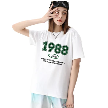 1988 DIND Év Nyomtatás Férfi Női póló Új Nyári Pamut Rövid Ujjú Nagyméretű Grafikus Unisex Póló Alapvető Sportos Streetwear