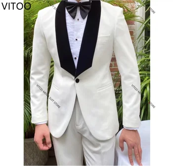2 Darab Fehér Esküvői Férfi Formális Ruha Nyugat-Fit Alkalmi alkalmi ruha Vacsora Születésnapi Buli Elengedhetetlen Legújabb Design Kabát