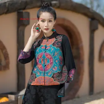 2023 etnikai virág hímzett mellény kínai nők vintage hagyományos szatén jacquard mellény keleti mellény nemzeti fényvisszaverő mellény