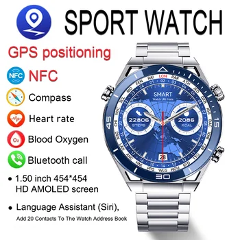 2023 NFC Smart Óra Férfiak BT Hívás Sport GPS Track Compass Karóra 454*454 HD AMOLED Képernyő pulzusszám EKG Smartwatch A Huawei