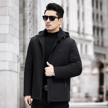 2023 Új férfi téli kabát egyszínű slim illeszkedő üzleti alkalmi kabát, Meleg, megvastagodott kabát