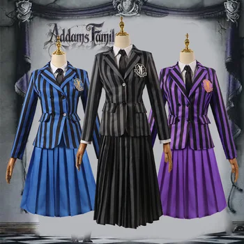 3 Színben Wednesday Addams Cosplay Iskoláslány Jelmez Magas Iskolai Egyenruha Halloween Ajándék Lányok Nő Farsangi Buli Szoknya Ruha