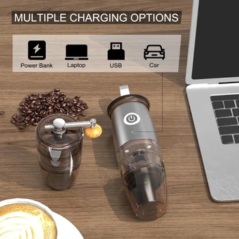 5 Állítható ABS, Rozsdamentes Acél Anyag Kávé Malom Hordozható Kávébab Csiszolók Elektromos Tölteni az Automatikus Szabadtéri Utazás