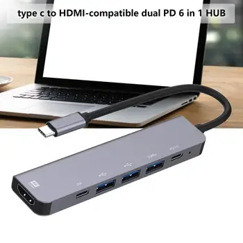 6 az 1-ben Típus-C Hub Dokkolóegység nagysebességű C-Típusú HDMI-kompatibilis 4K-USB 3.0 csatlakozók USB-C Hub Adapter Laptop USB-C-Hub