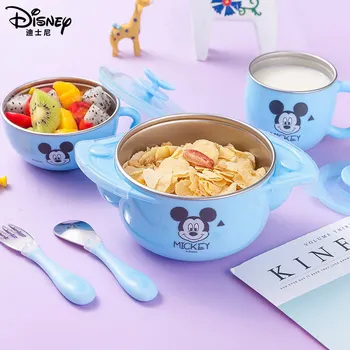 Disney Mickey Egér Ételt Fedővel Konténer Bento Ebédet a Gyerek Evőeszköz Szett Baba Tál, Kanál Rajzfilm Rozsdamentes Acél Melegebb