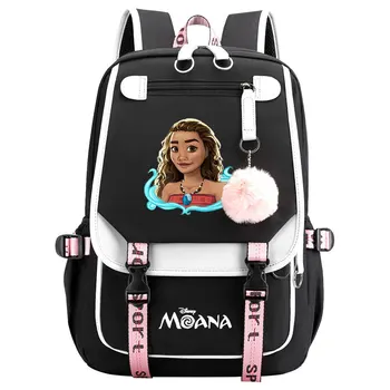 Disney Moana Hercegnő Fiúk, Lányok, Gyerekek, Iskola, könyvek Nők USB Bagpack Tinédzserek Vászon Laptop Utazási Diák Hátizsák