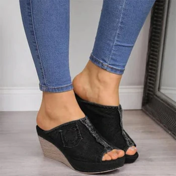 Divat Női Cipő Női Farmer Platform Ékek Cipő Ékek Papucs Zapatos De Mujer 2020