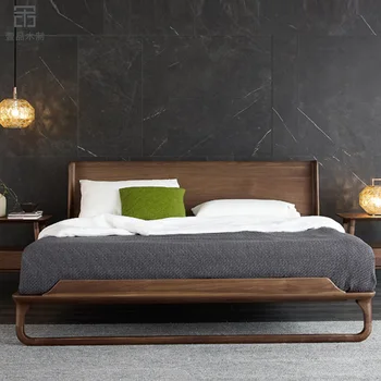 Egyéni Északi fény luxus tömörfa fekete dió 1,8 m mester ágy modern, egyszerű, új Kínai franciaágy egyéni
