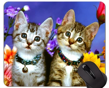 Egér Pad Varrott Szegély,Cica, állat, aranyos macska, virág, Csúszásmentes Gumi Alap Mousepad
