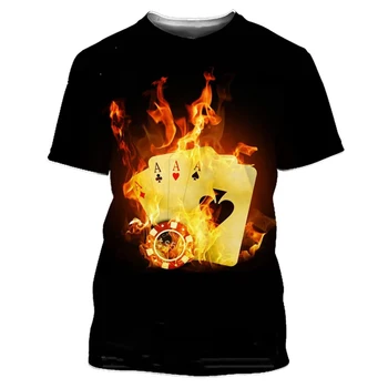 Férfi T-Shirt 3D Nyomtatás Mah-jong Kártya, Kocka, Grafikus Nyári Felső Rövid Ujjú Divat Alkalmi Póló, Utcai Viselet Férfiaknak