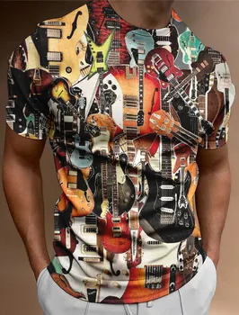 Férfi t-shirt Grafikus Gitár Zenei Legénység Nyak Ruha Nyomtatott 3D-s Rövid ujjú póló Szabadtéri Napi Utca Túlméretezett póló