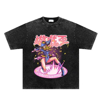 Harajuku Hip-Hop Póló 2023 Túlméretezett Férfiak Streetwear Japán Anime Nyomtatás Póló Pamut Laza Póló Mosott Rövid Ujjú Póló