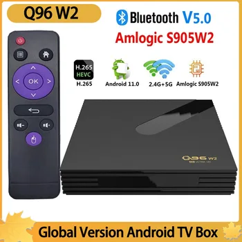 intelligens IP-TV Box Android Q96 W2 Smart TV Box Amlogic S905 négymagos, 2,4 G、5G Kettős WIFI 4K HDR Set Top Box 8GB+128GB Media Player
