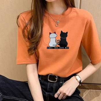 Kényelmes Póló Női Nyári Harajuku Póló Femme Egyedi Nyomtatási Macska Állat Tshirts Női Rövid Ujjú O-Nyakú Felsők