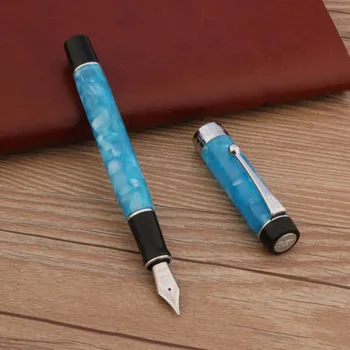 Magas Minőségű Jinhao 100 töltőtoll Akril Spin Sötét kék, ezüst Elegante Aláírás tinta, toll