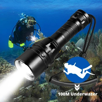 Professzionális LED Búvárkodás Zseblámpa Szuper Fényes T6 Szakmai Víz alatti Fáklya, IP68 Vízálló Lámpa Kezét Kötél