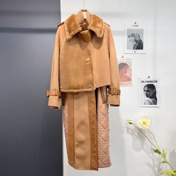 Prémes Egy teveszőr, Gyapjú Kabát Két Darab Női Hosszú Széldzseki a High-end Design
