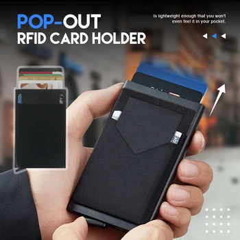 Vékony, Kék Vékony Alumínium Wallet A Rugalmasság Vissza Tok ID Hitelkártya Birtokos Mini RFID Tárca Automatikus felugró Bank Kártya Esetében