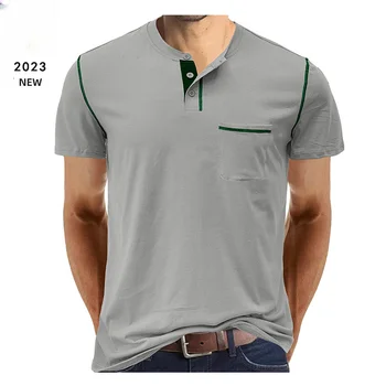 2023 Új Nyári Rövid Ujjú póló Férfi egyszínű Alkalmi Férfi póló Henry Férfi Streetwear Ruházat