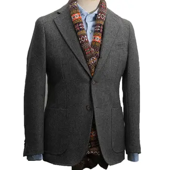2023 Őszi Téli Férfi Vintage Halszálkás Öltöny Gyapjú Tweed Retro Esküvői Szmoking Blézer Keverék Kabát