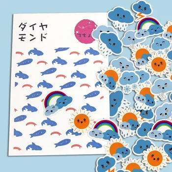 35Pcs Aranyos Kék Felhők Matricák Aranyos Időjárás Folyóirat Matrica Nap Szivárvány Eső Scrapbooking DIY Napló Notebook koreai Stílus
