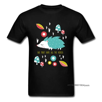A Sövény Tetejét & Pólók Férfi Aranyos T-shirt Aranyos Sündisznó Nyomtatás Camisa póló O Nyakú Nyári/Őszi Tiszta Pamut Tshirts