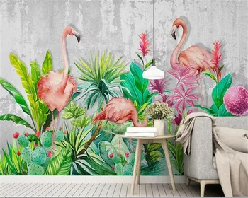 beibehang tapéta gyerekeknek szoba 19 új, három-dimenziós tapéta Északi absztrakt kézzel festett flamingo kert, TV háttér