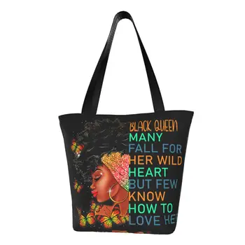 Egyedi Fekete Lány Vászon Bevásárló Táskák A Nők Hordozható Élelmiszerbolt Afro-Amerikai Nők Tote Bevásárló Táskák
