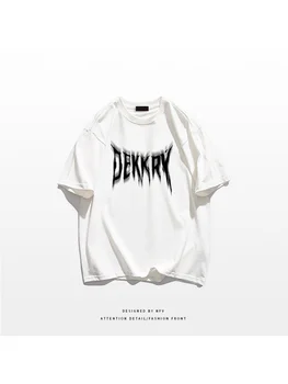 Harajuku Fekete Túlméretezett Póló Férfi Nyári Streetwear Levél Nyomtatás Laza Alkalmi Póló Fehér Grafikus Esztétikai Hip-Hop Divat