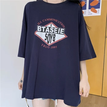 Laza Levél Nyomtatás Laza Vintage Tshirt Női koreai Harajuku Női pólók Felsők Japán Kawaii Ulzzang Ruhák Nőknek