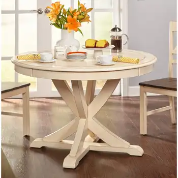 Modern Minimalista Kerek Fa Asztal nappaliba Haza Kerek Country Stílusú Étkező Asztal - Antik Fehér 30 H x 45.75 W x 45.75 D