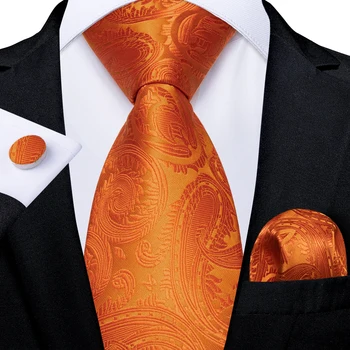 Narancs Paisley Szilárd 8 cm-es Selyem Nyakkendőt a Férfiak Zsebkendő Mandzsettagomb Esküvő Party Hivatalos Nyakkendő Meghatározott Nagykereskedelmi Dropshipping