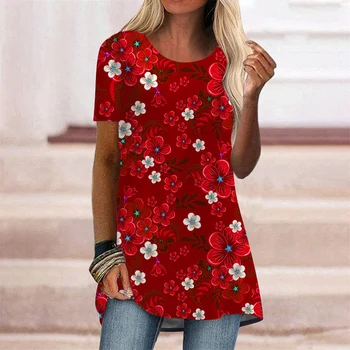 Nyári Virág, Virágos 3D Nyomtatás póló Streetwear a Nők Új, Rövid Ujjú Póló Y2K Női Felsők Pólók Nő, Nagyméretű Ruházat
