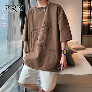 Pamut, rövid ujjú férfi nyári blockbuster sleeve T-shirt Japán vintage fél ujjú felső túlméretezett póló