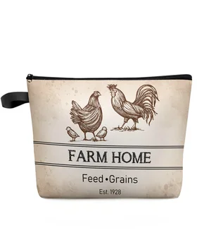Régi Farm Állat Csirke Retro Nagy Kapacitású Utazási Kozmetikai Táska Hordozható Smink-Tároló Tasak A Nők Vízálló Tolltartó