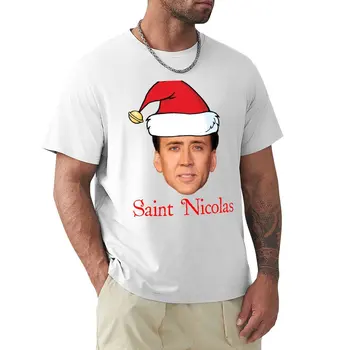 Saint Nicolas Cage Karácsonyi T-Shirt vintage ruhák plus size maximum póló pólók grafikus póló férfi fehér póló