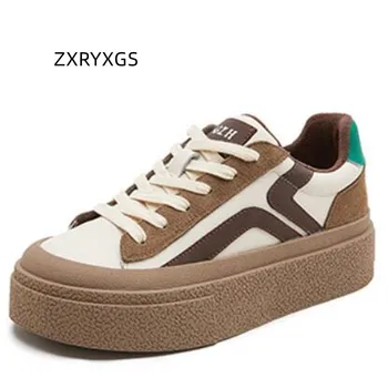 ZXRYXGS 2023 Új Varázslat Szín Splice Valódi Marhabőr Bőr Cipők Platform Heightening Cipő Női Dagály Cipő, Alkalmi Cipők