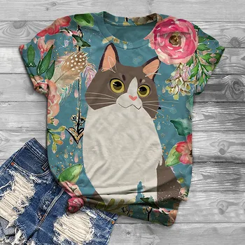 Új Aranyos Macska Többszínű 3D Nyomtatás Divat Női-Férfi T-shirt Aranyos Nyári Túlméretezett Alkalmi Looes Y2k Pólók Felsők Harajuku
