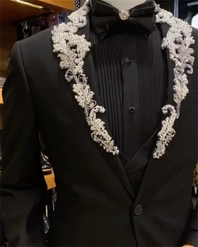 Új Téli 3 Db Fekete Férfi Öltönyök Luxus, Egyedi Esküvői Szmoking Hivatalos Fél Blézer (Kabát+Nadrág+Mellény )ternos para hombre