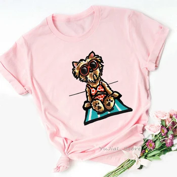 Új Érkezés 2021 Vicces Teddy Kutya Állat Print Tshirt Nők Cool Hip-Hop Póló Femme Nyári Divat Rózsaszín Fehér Póló Női